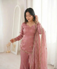 Women's Fandy Silk Embroidered Kurta Pant Set with Dupatta thumbnail