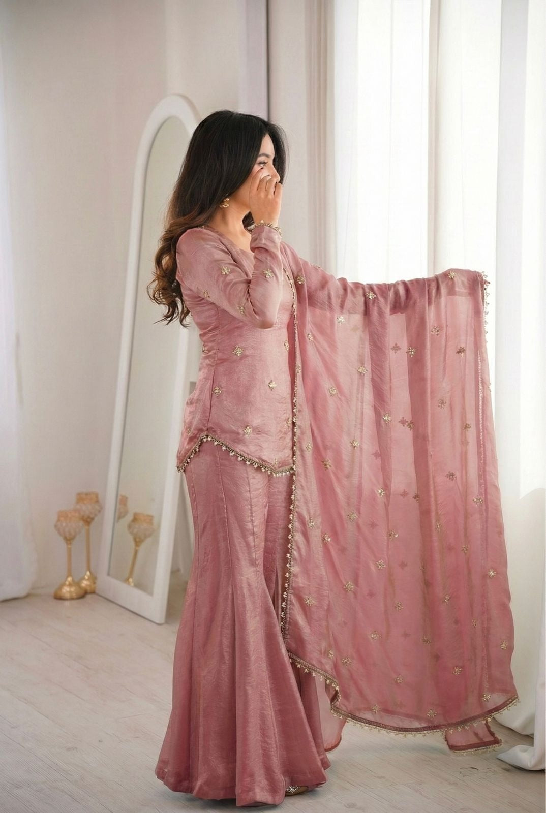 Women's Fandy Silk Embroidered Kurta Pant Set with Dupatta