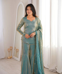Women's Fandy Silk Embroidered Kurta Pant Set with Dupatta thumbnail