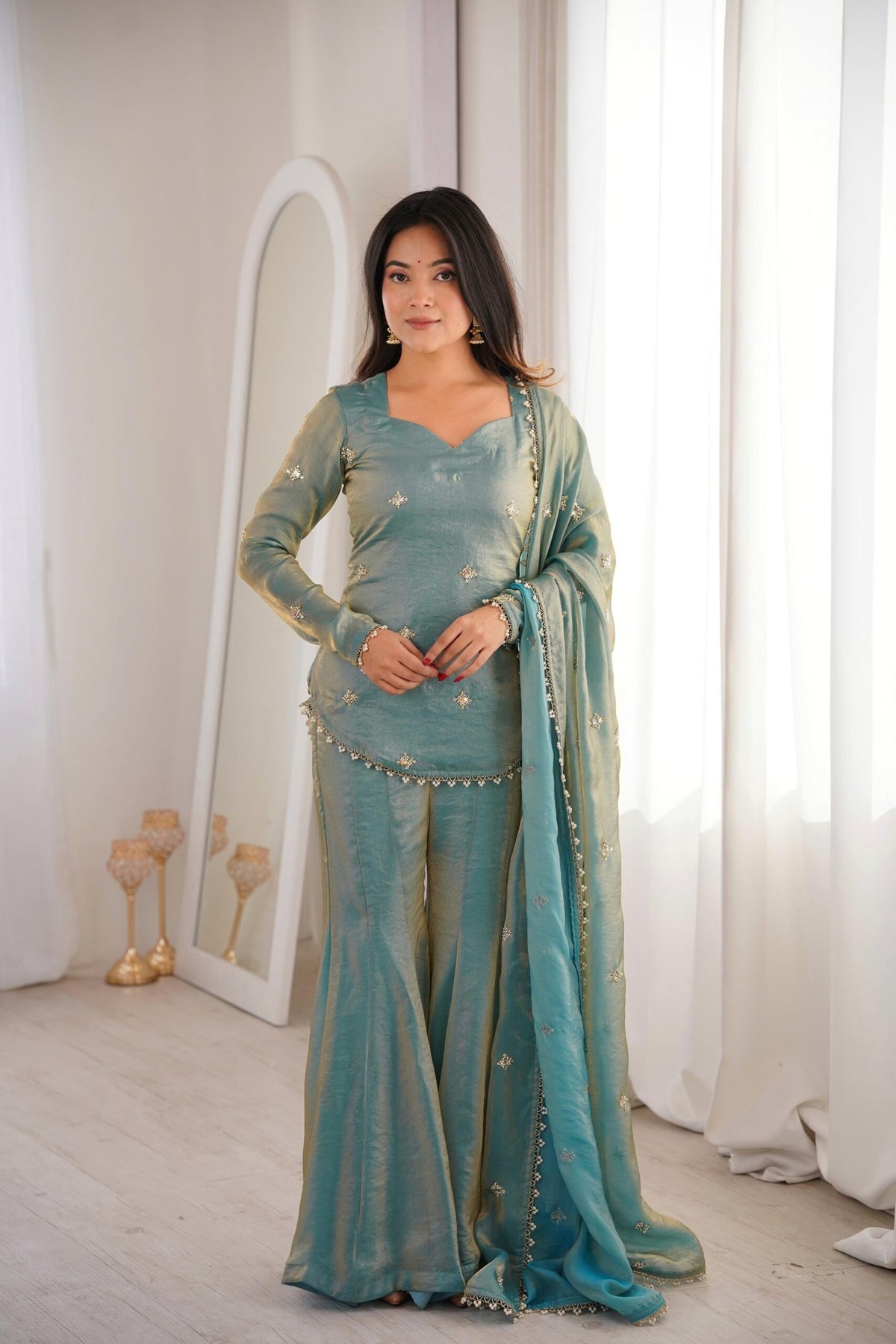 Women's Fandy Silk Embroidered Kurta Pant Set with Dupatta