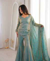Women's Fandy Silk Embroidered Kurta Pant Set with Dupatta thumbnail
