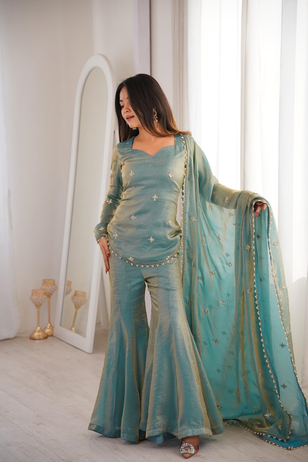 Women's Fandy Silk Embroidered Kurta Pant Set with Dupatta