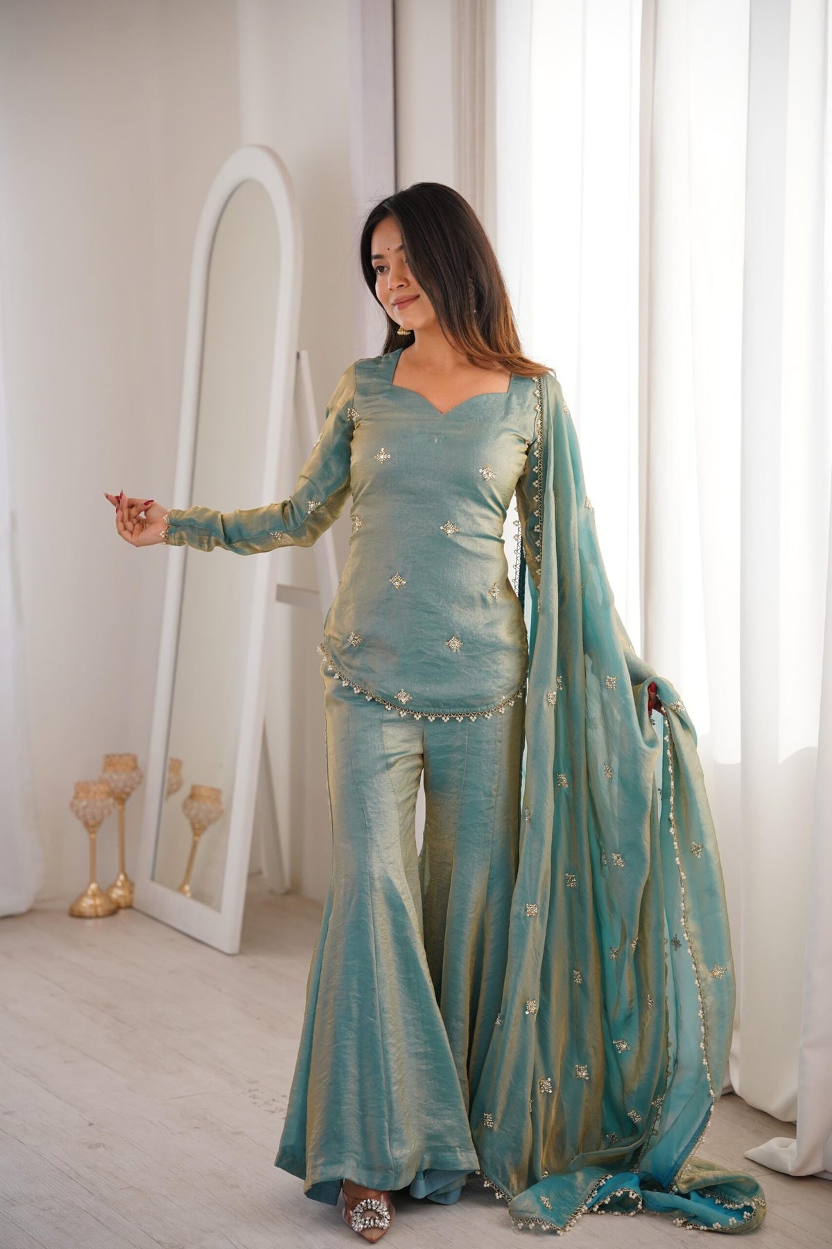 Women's Fandy Silk Embroidered Kurta Pant Set with Dupatta