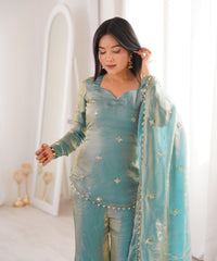 Women's Fandy Silk Embroidered Kurta Pant Set with Dupatta thumbnail