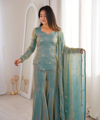 Women's Fandy Silk Embroidered Kurta Pant Set with Dupatta thumbnail