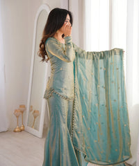 Women's Fandy Silk Embroidered Kurta Pant Set with Dupatta thumbnail