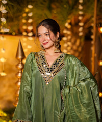 Women's CP Vichitra Embroidered Kurti Palazzo Set with Dupatta thumbnail