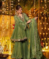 Women's CP Vichitra Embroidered Kurti Palazzo Set with Dupatta thumbnail