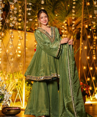 Women's CP Vichitra Embroidered Kurti Palazzo Set with Dupatta thumbnail