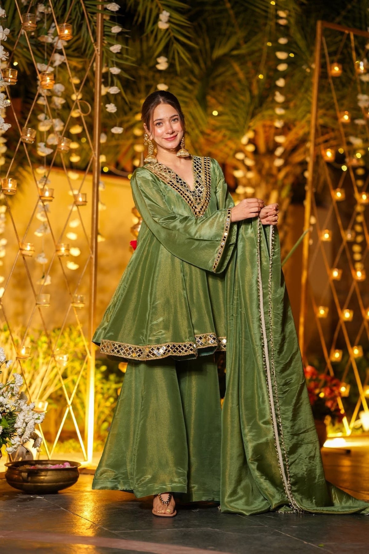 Women's CP Vichitra Embroidered Kurti Palazzo Set with Dupatta